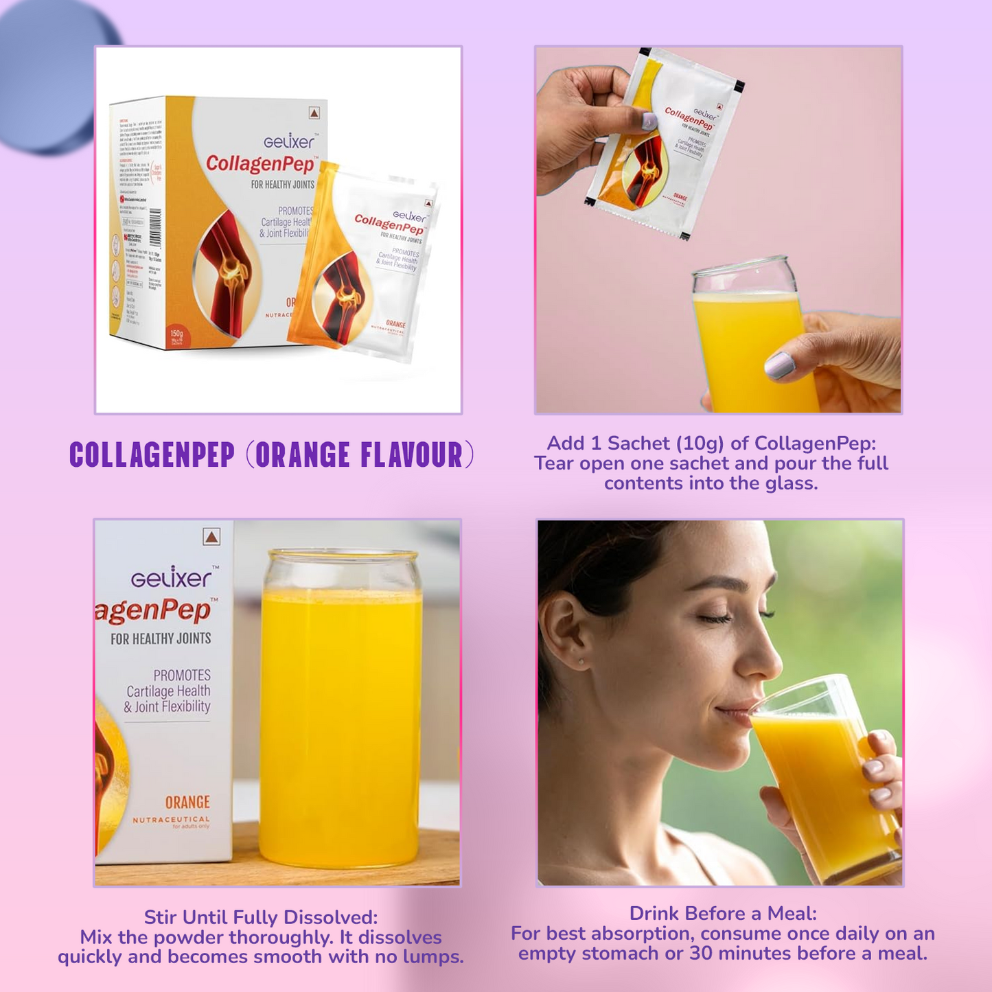 Gelixer CollagenPep (Orange flavour) 150 g  (10 g each x 15 sachets)