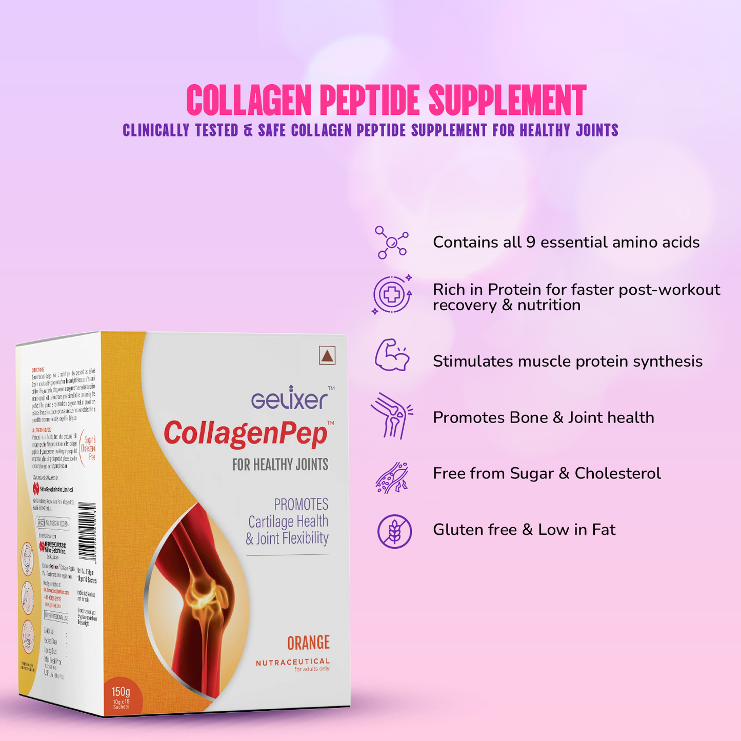 Gelixer CollagenPep (Orange flavour) 150 g  (10 g each x 15 sachets)
